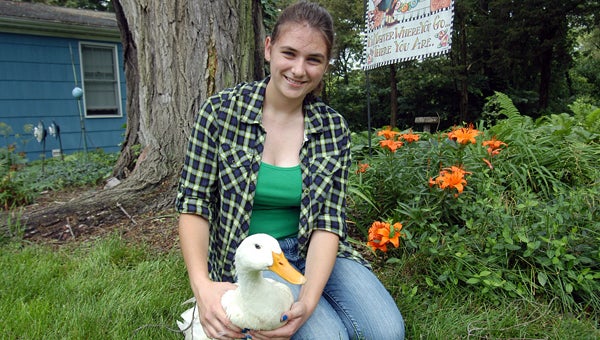 Ele Hein is hoping to raise big bucks for cancer research with the help her duck, Chuck. Leader photo/CRAIG HAUPERT