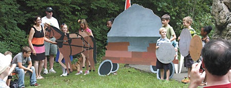 Niles Students from New Tech held a short parade illustrating how the boulder arrived at Fort St. Joseph (Leader photo/KIMBERLY WYNN)