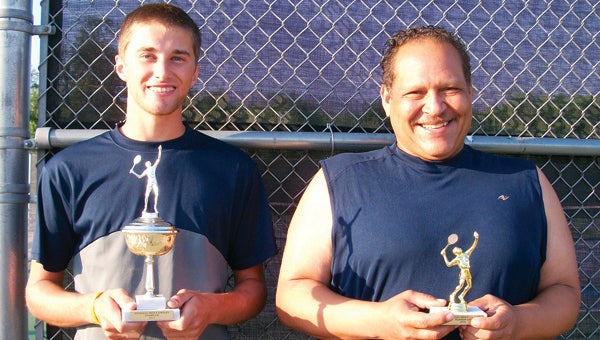 Niles’ Bradley Miller, left, defeated Niles’ Dave Negron for the 2013 Dowagiac City Tennis Tournament men’s singles title Sunday. Miller defeated Negron 6-0 and 6-1. (Leader photo/Provided)