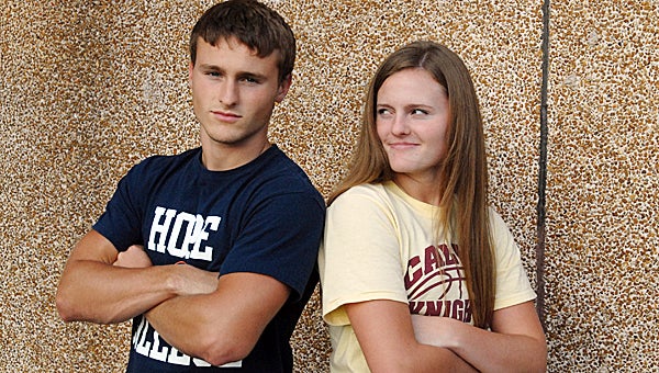 MacKenzie, left, and Michael Shelton have picked Calvin and Hope college to continue their academic and athletic careers. Calvin and Hope are bitter rivals. (Leader photo/SCOTT NOVAK)