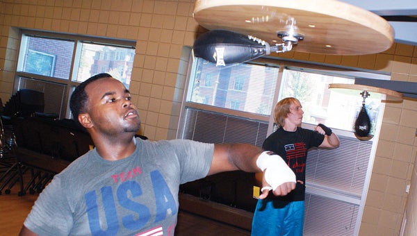 DeAndre Robinson of Kalamazoo works on the speed bag at SMC. (Leader photo/Provided)