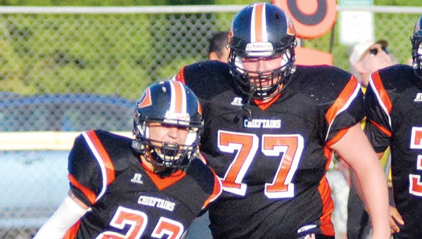 Dowagiac’s Connor Howard (77) has enjoyed playing alongside his twin brother Tristan this season for the Chieftains. (Leader photo/File)