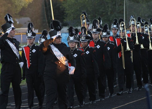 The Dowagiac Marching Band exits the field after a performance of music from popular movies. Leader Photo/AMBROSIA NELDON
