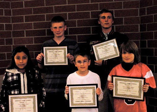 Students of the Month Gabe Green, David Collier, Austin Martin, Maria Meza and Kenneth Creameans. Not pictured, Erica Nash.  Leader Photo/AMBROSIA NELDON