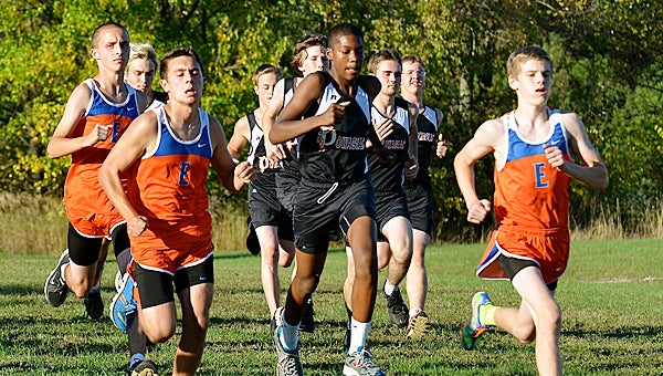 Edwardsburg and Dowagiac runners take off at the Wolverine Conference Quad hosted by the Chieftains Tuesday. (Leader photo/KELLY SWEENEY)