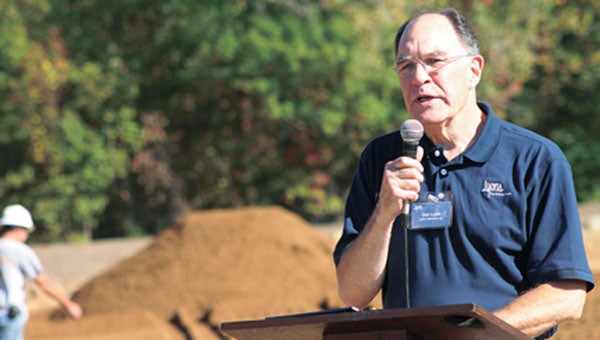 Don Lyons speaks at a groundbreaking ceremony at Lyons Industries earlier this fall. Lyons has been mayor for 16 years, and was elected for another term Tuesday. Leader Photo/AMBROSIA NELDON