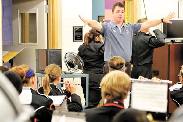 CJ Brooks leads the Dowagiac Marching Band in rehearsal at Dowagiac Union High School. Provided Photo